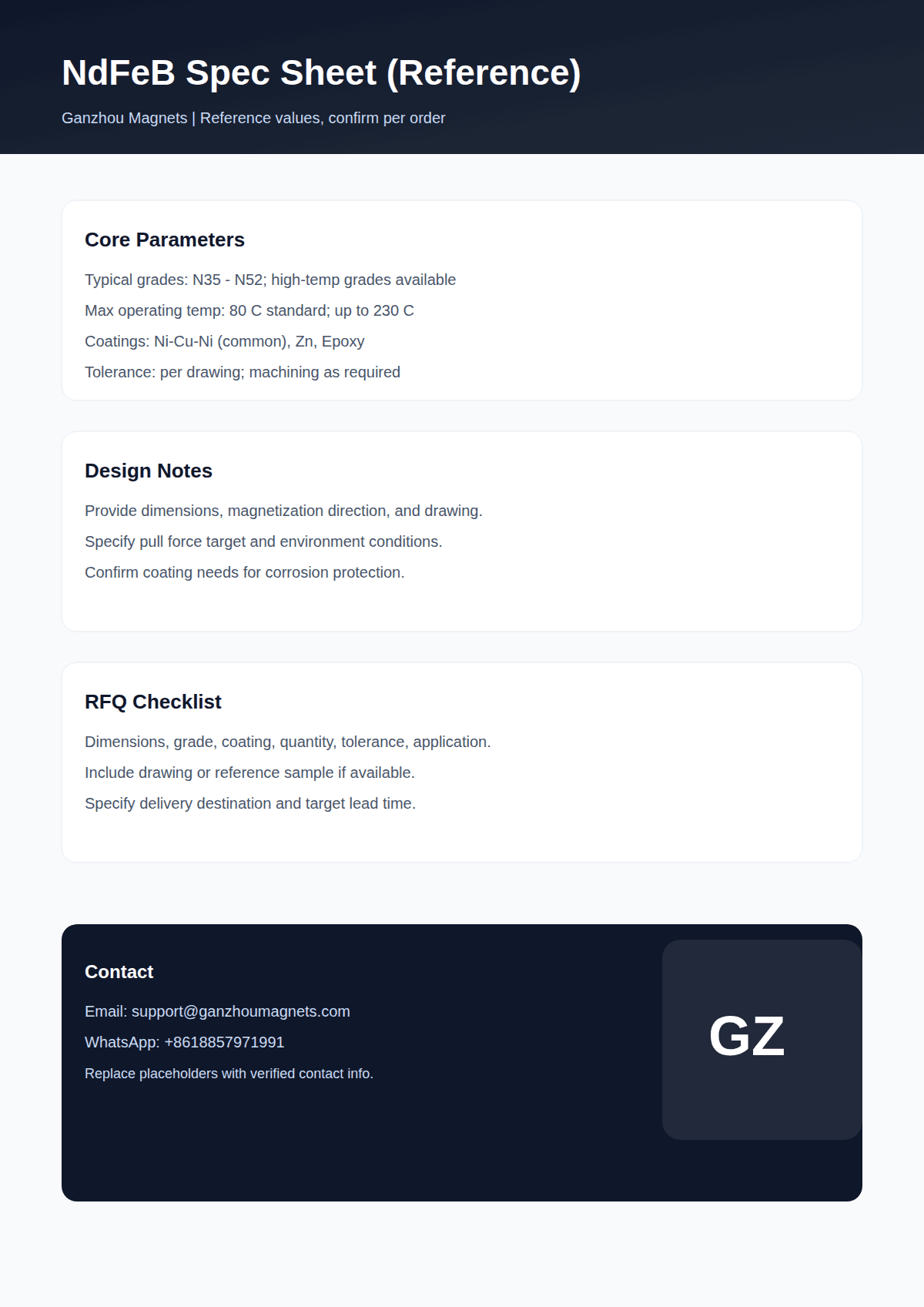 NdFeB spec sheet (reference) preview