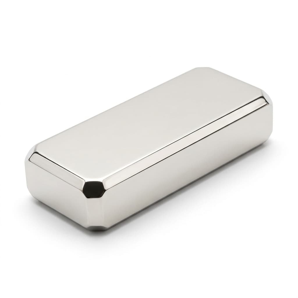 Imán de neodimio rectangular niquelado con bordes biselados